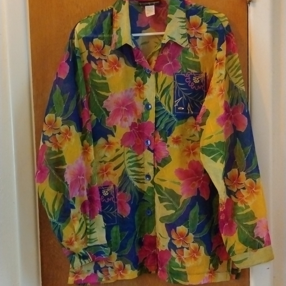 AJ Clothing Co. Miami Sheer Floral Shirt/Bathing Suit Cover Sz.XL Vintage - Picture 7 of 9
